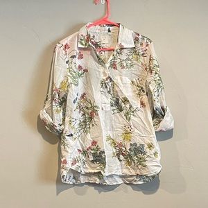 Button Down Floral Sheer White Gap Medium